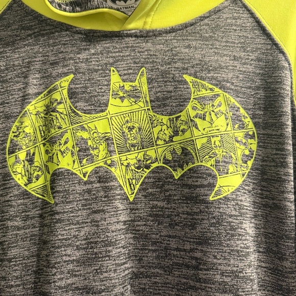 DC Comics Batman hoodie pullover neon green & gray Side pockets Boys size 2XL 18 - Picture 3 of 8